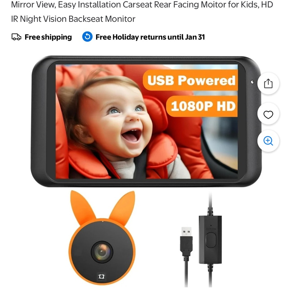 USB Powered car baby monitor - Black and Orange